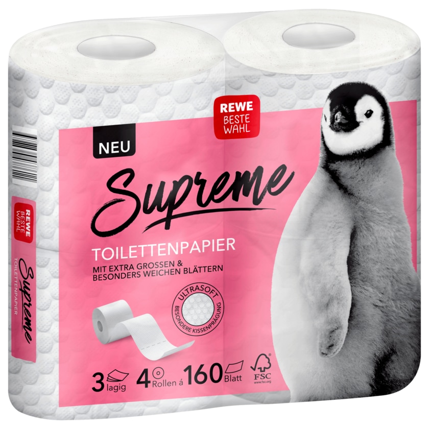 REWE Beste Wahl Supreme Toilettenpapier 3-lagig 4x160 Blatt